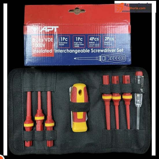 طقم 6 مفكات عازل 1000 ف+ يد متغيرة + مفك تيست جيب 8 قطع صينى