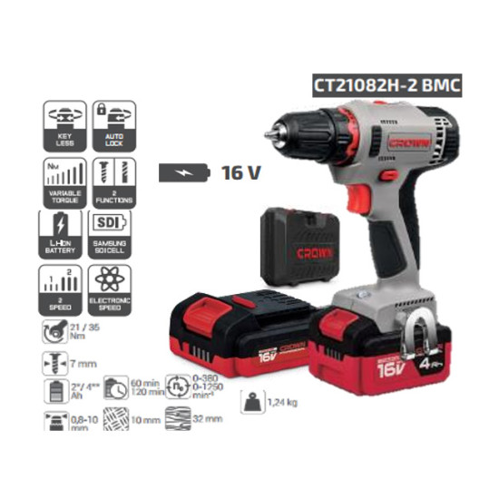 CT21082H-2 شنطةبلاستيك LI-Ion 2Ah شنيور2بطارية16ف10مم 35ن