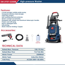 ماكينة غسيل 195 بار 468 ل/س 2500 وات موتور صناعي dw-lp707-g2500b