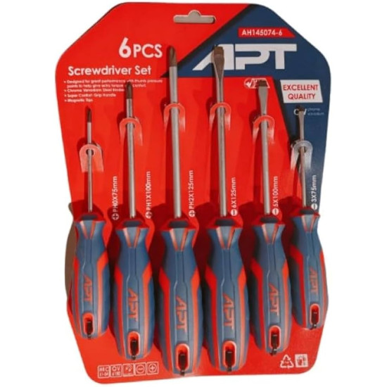 طقم مفكات 2 لون 6 ق SL6x150/5x125x/3x100-PH0X75/1X100/2X150