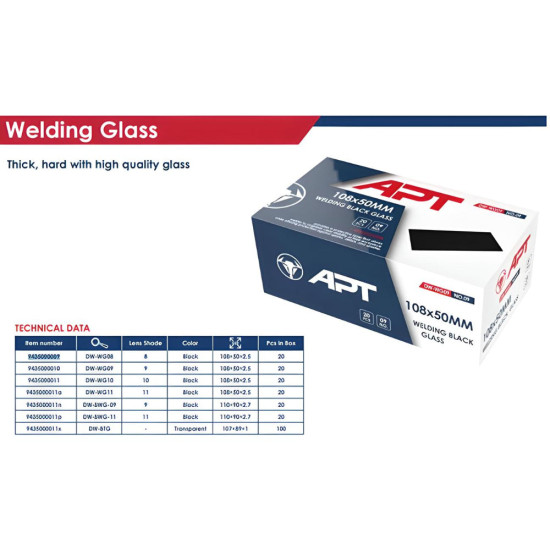 زجاج لحام اسود رقم 9 ( 108-50-2.5 مم ) DW-WG09