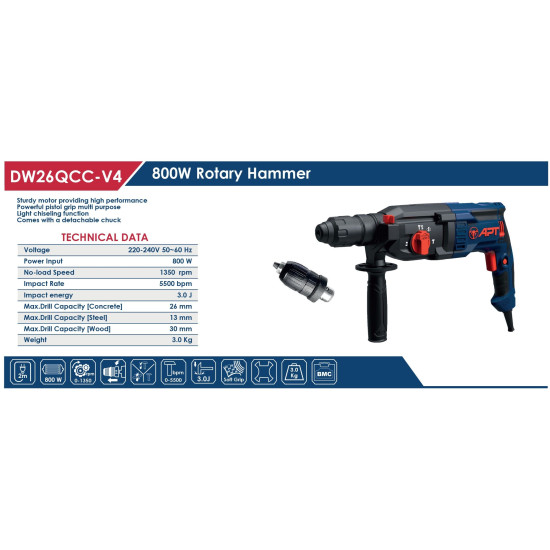 DW26QCC كيت شاكوش عدل ي/ش 800وات 26مم