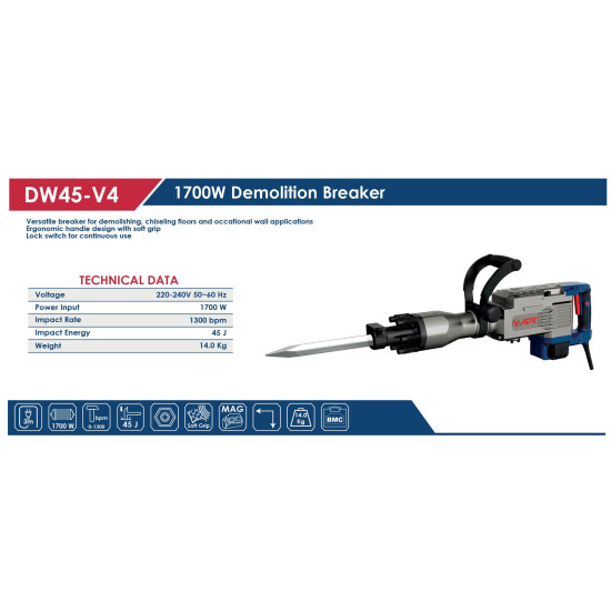 DW45 J45 كيت شاكوش تكسير 1700وات 14ك