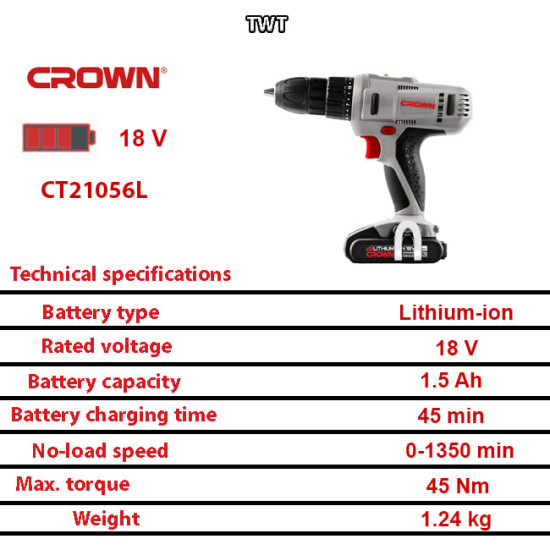 CT21056L شنطةبلاستك LI-Ion 1.5Ah شنيور 2 بطارية 18ف 13مم 45ن